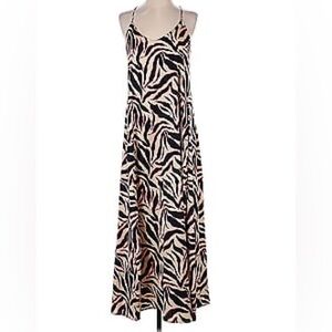 NICOLE MILLER Animal Print Charmeuse Slip Maxi Dress With Pockets